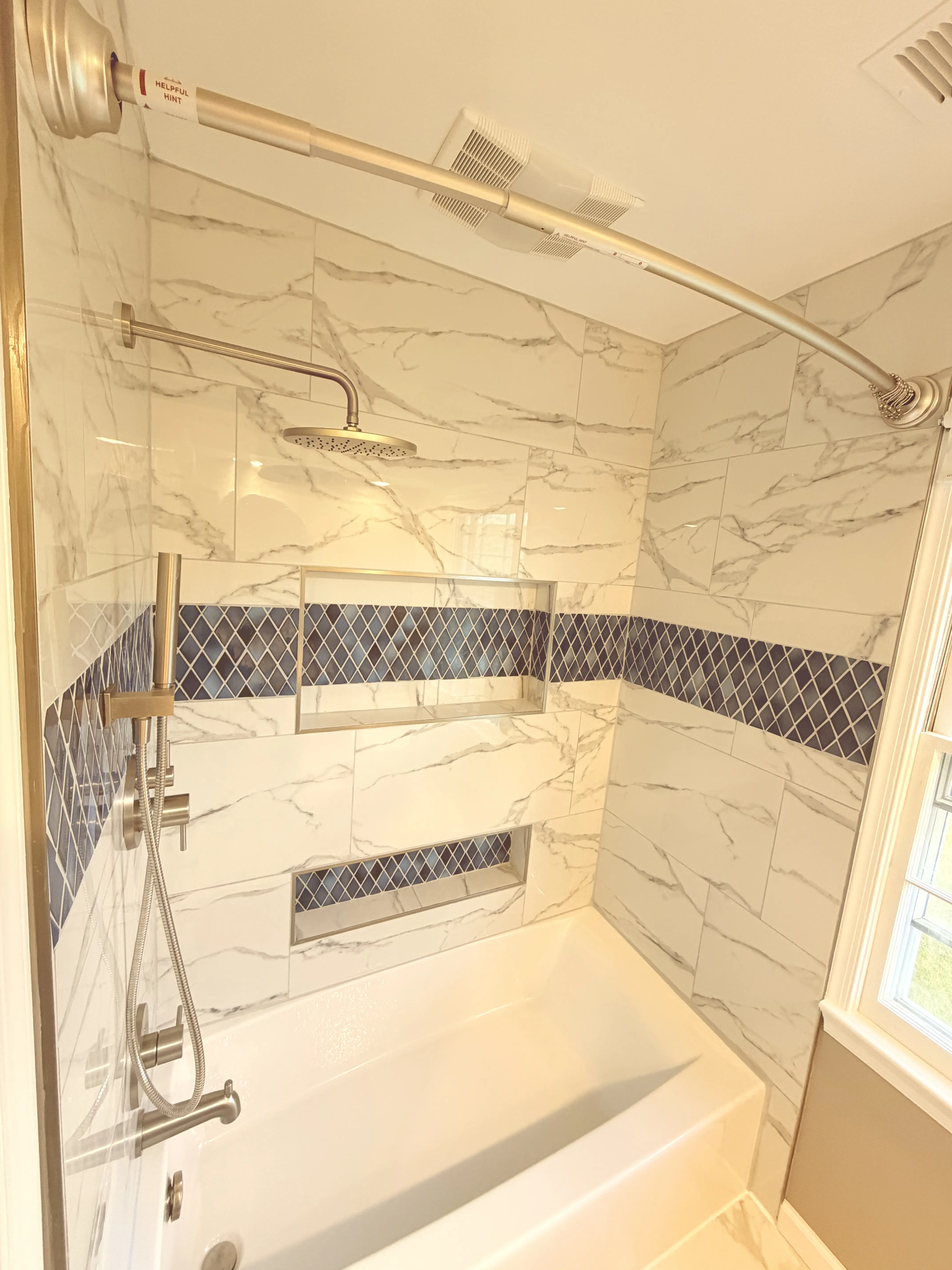 marble shower diamond niche rain head