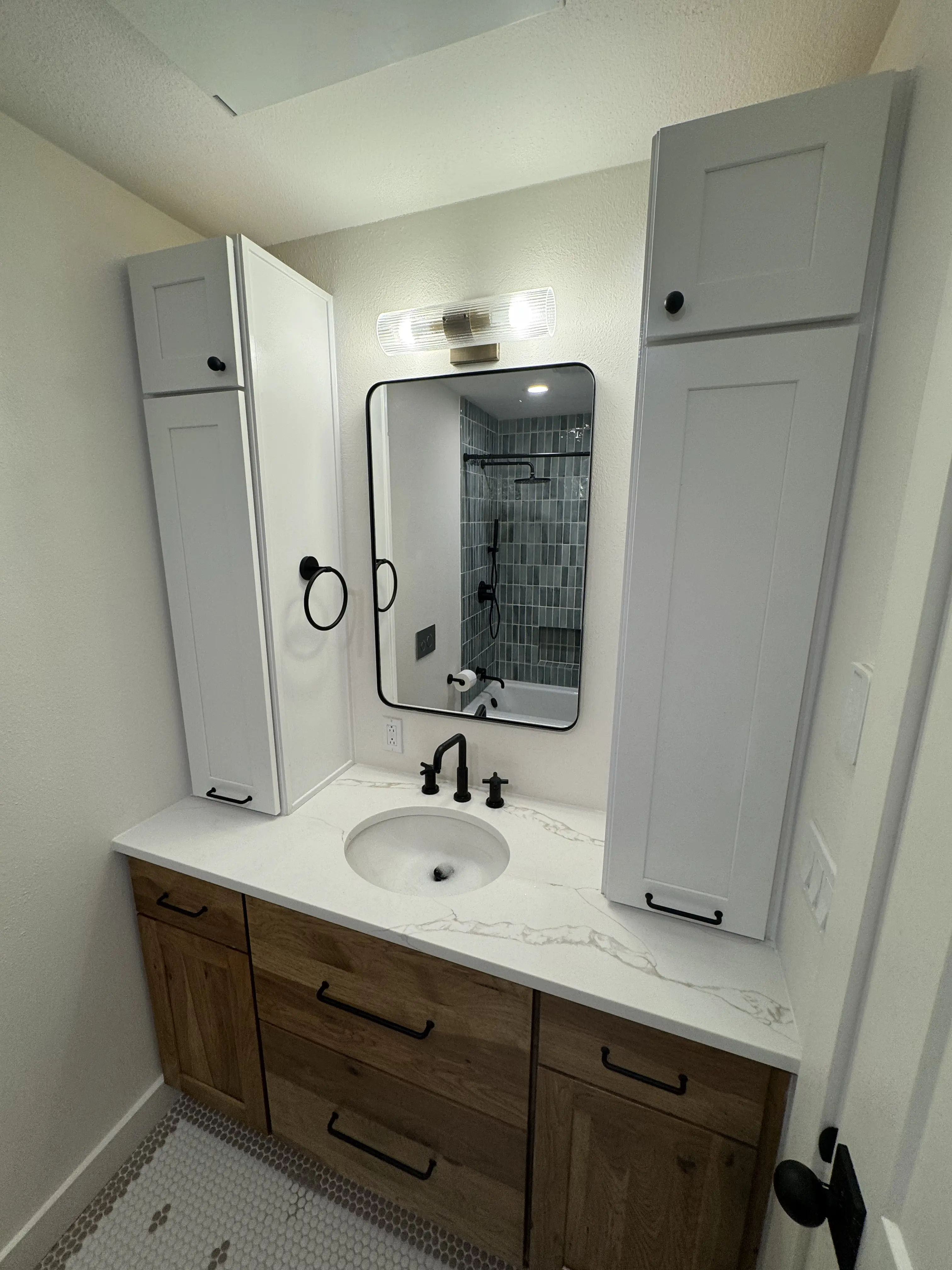 wood vanity upper cabinets penny floor
