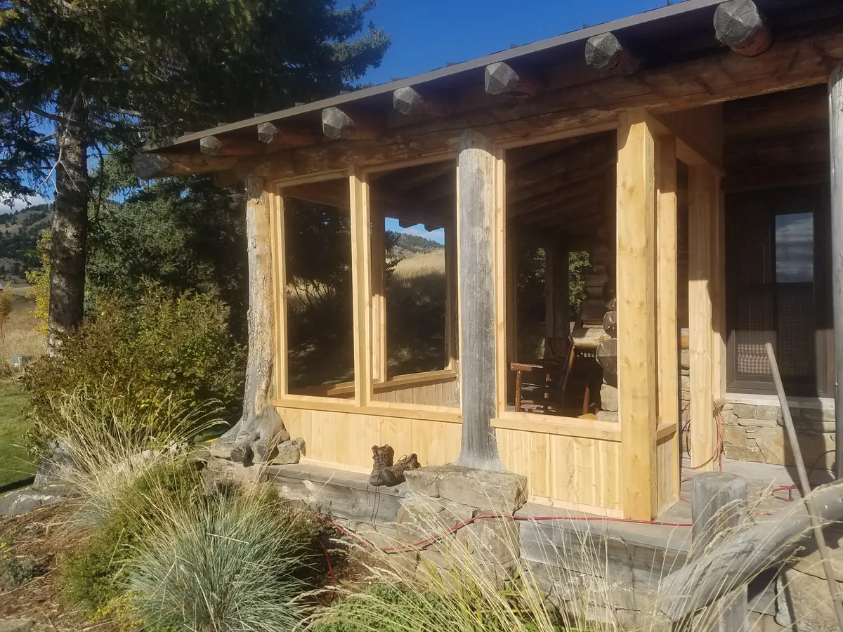 Cedar deck board installation in progress