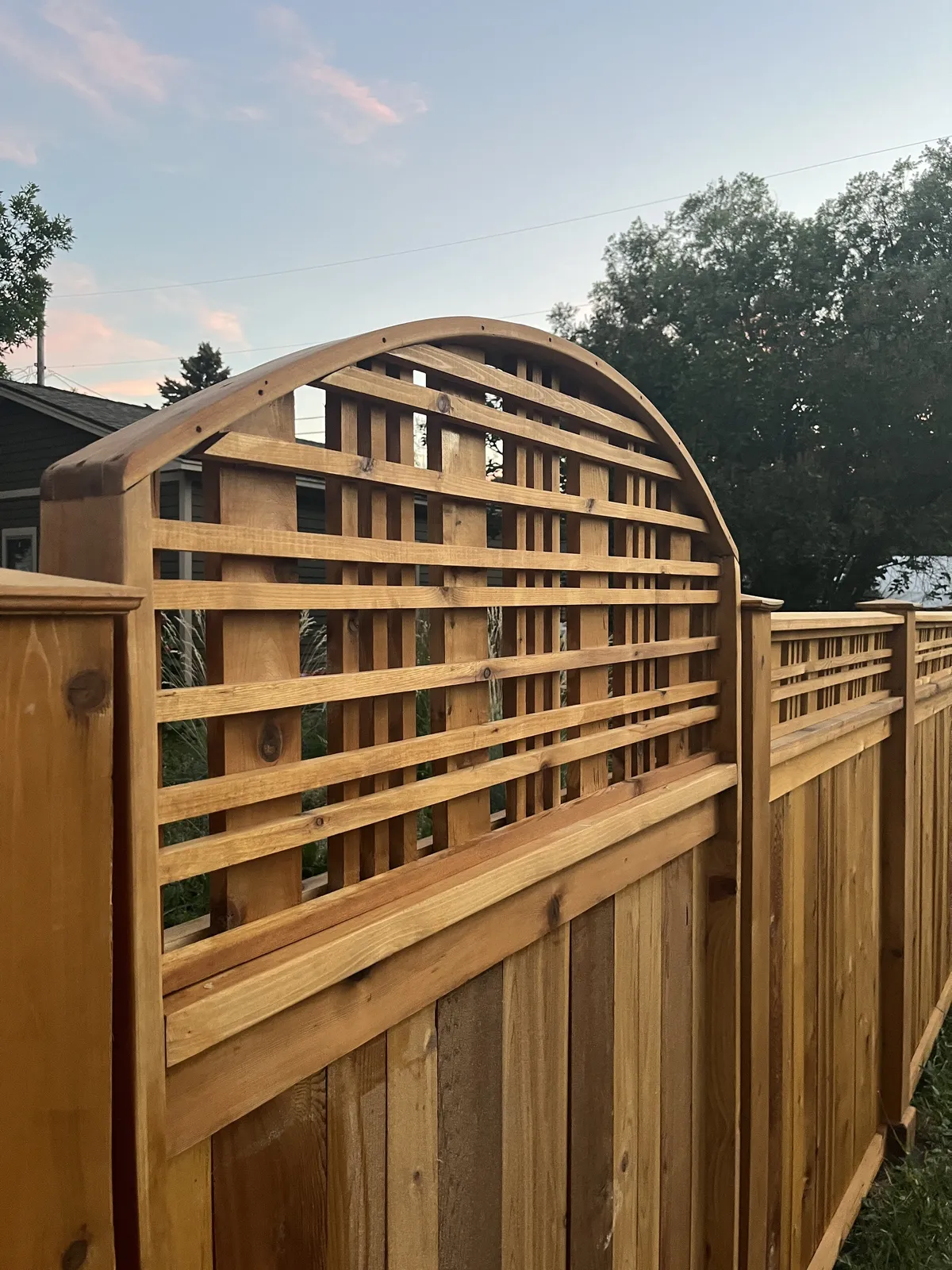 cedar fence arched lattice closeup