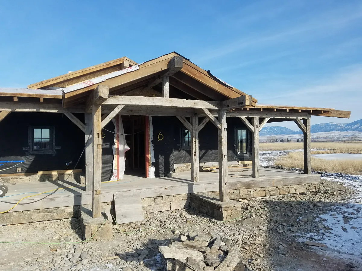 timber frame entry porch construction 02